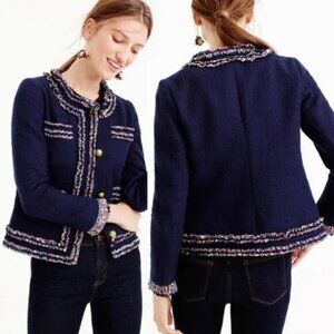 NWT J.Crew Cotton Tweed Lady Jacket Liberty Floral Trim Navy Size 0